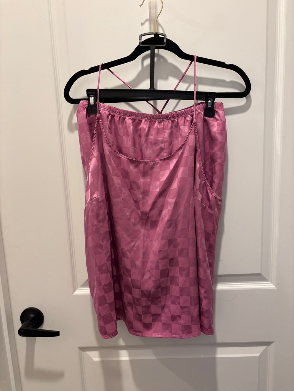 Pink Satin Checkered Pajama Set